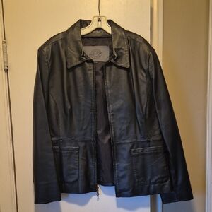 Passport Black Leather Notch-Collar Zip Jacket